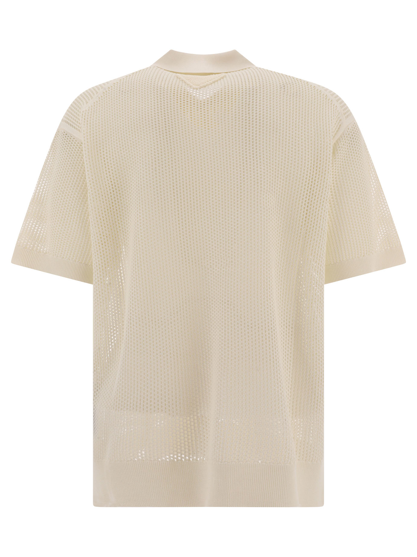 PRADA White Open-weaved polo shirt